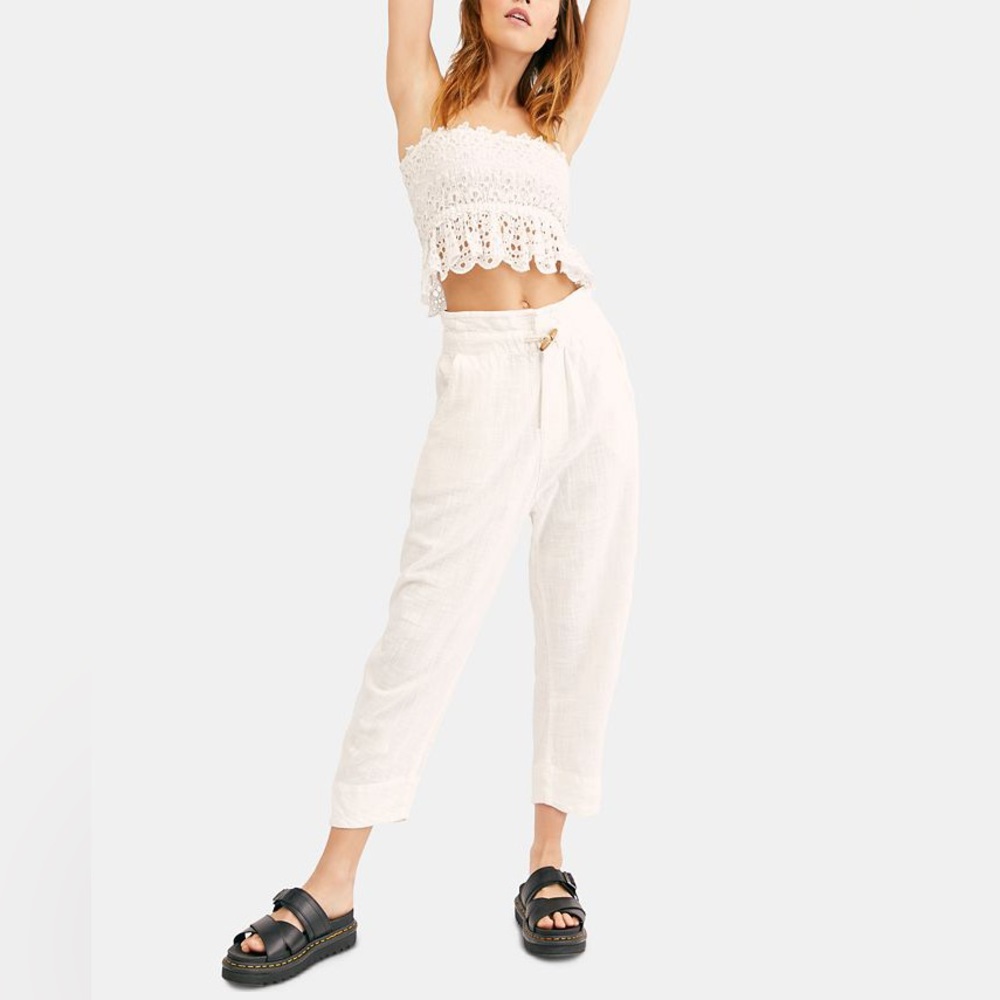 NWOT Free People Paradise Toggle Cropped White Linen Pants